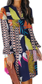QACOHU Fall Dresses for Women 2025 Casual V Neck Long Sleeves Flowy Mini Tunic Dress