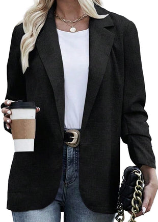 Mina Self Woman Blazer Ruched Sleeve Lapel Open Front Lightweight Work Office Blazer Jackets with Pockets