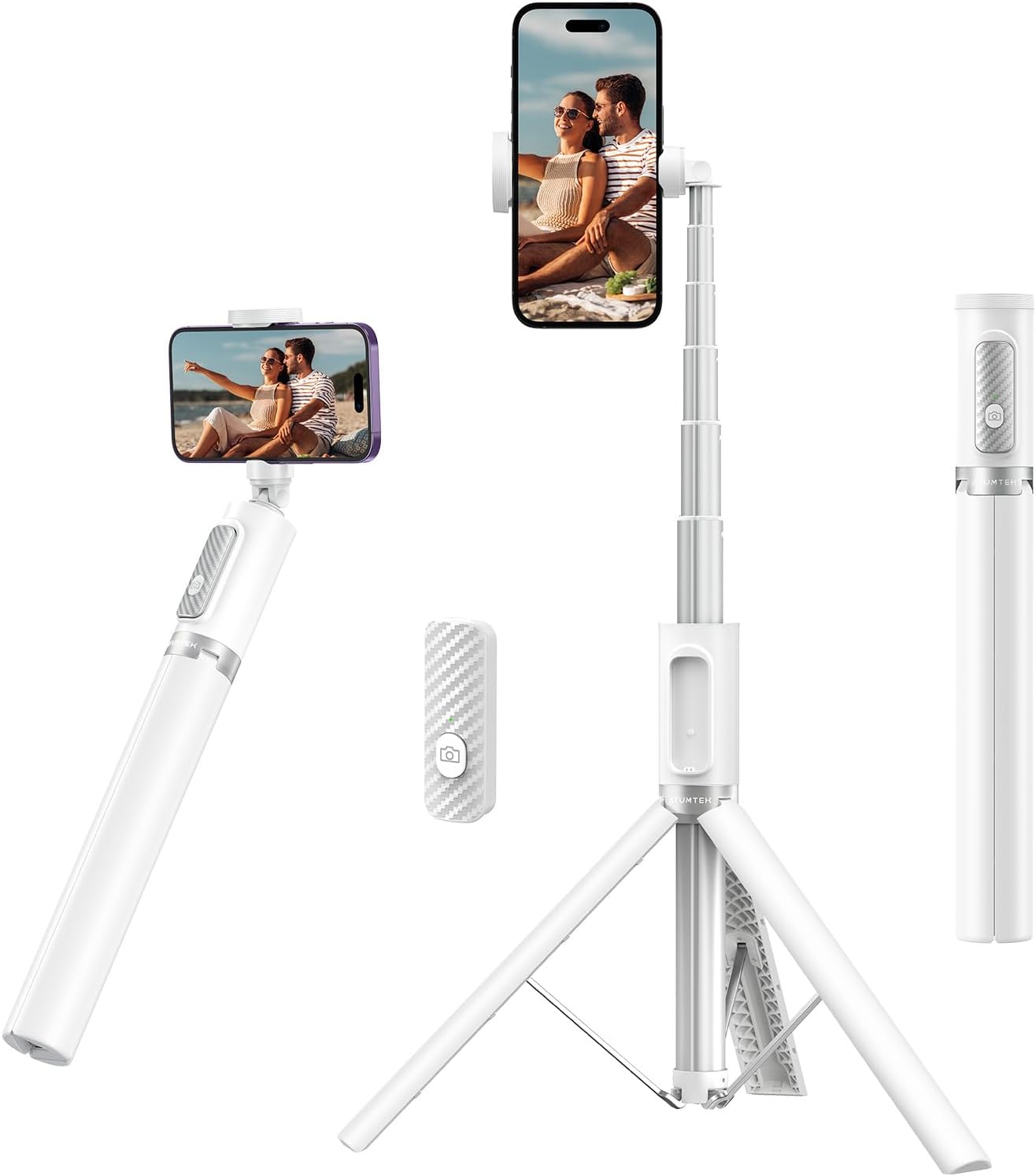 ATUMTEK Selfie Stick Tripod, All-in-one Extendable Aluminum Phone Tripod with Rechargeable Bluetooth Remote, 360 Rotatable for iPhone 16 Pro Max/15/14/13 Samsung Smartphones, Black