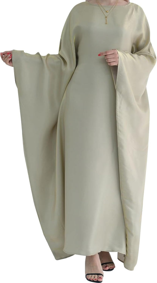 Dubai Bat Sleeve Dress Shiny Robe for Women Muslim 1pc Abaya Eid Prayer Clothes Soft Dubai Travel Party Dress Maxi Abaya