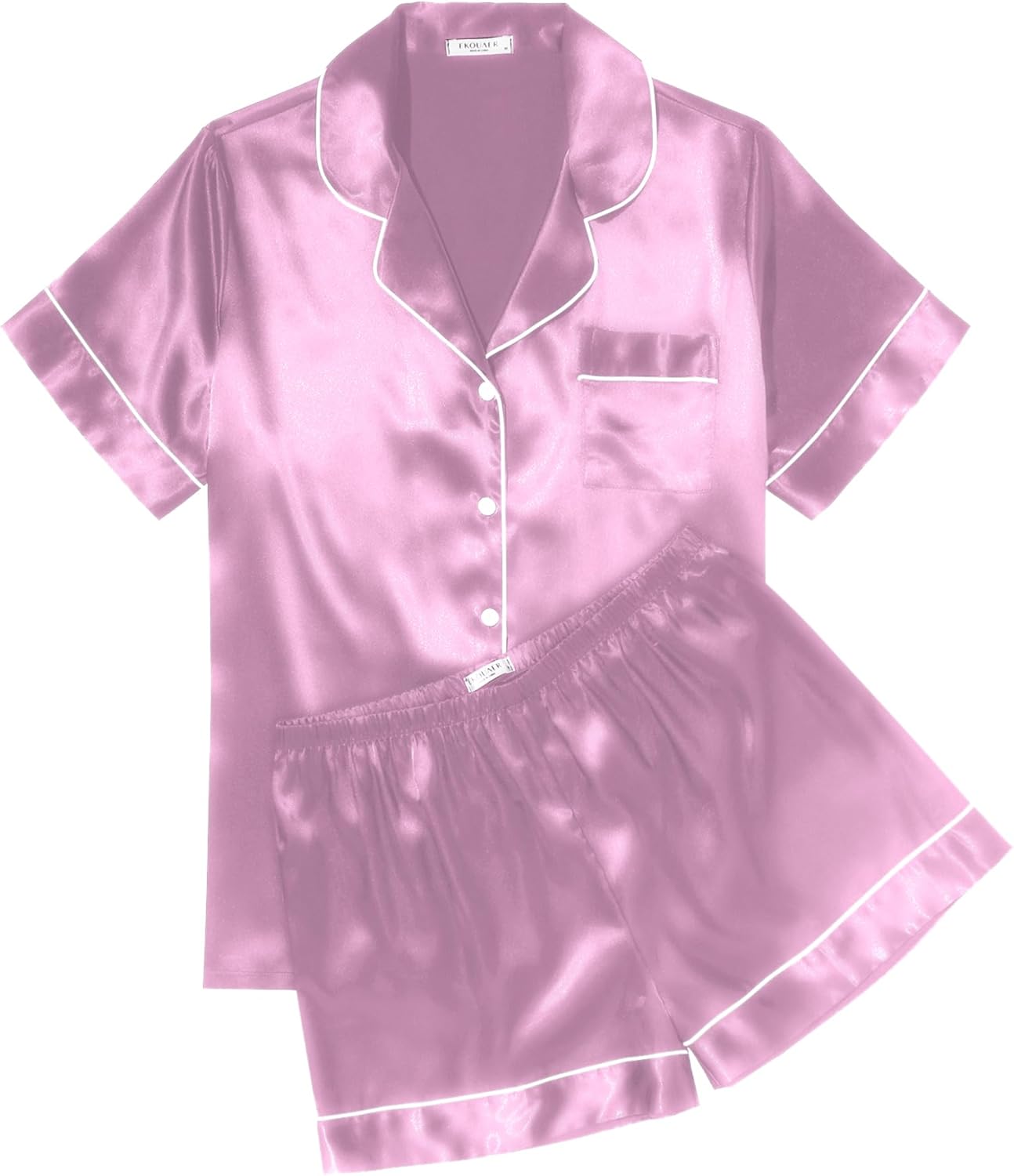 Ekouaer Womens Silk Satin Pajama Sets Soft Short Sleeve Button Down Sleepwear Top and Shorts 2 Piece Pjs Lounge Set
