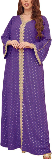 FPOVFPO Women's Muslim Abaya One-Piece V Neck Bronzing Dress Islamic Full Length Kaftan Daily Casual