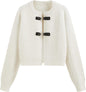 CIDER Cardigan Sweater for Women Round Neck Buckle Sweater Knitted Crop Top Long Sleeve Open Front Outerwear