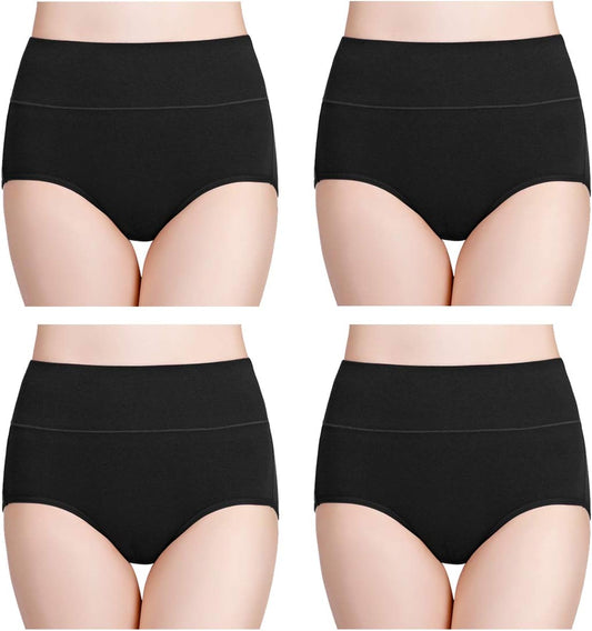 wirarpa Women's Cotton Underwear High Waisted Ladies Panties Full Coverage Briefs 4 Pack (Regular & Plus Size)