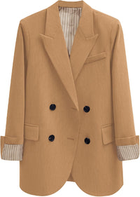 Mina Self 2025 Fall Women's Oversized Double-Breasted Blazer Striped-Lined Work Causal Business Suit Jacket with Pockets