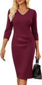 GRACE KARIN 2025 Women's Wear to Work Bodycon Dress, 3/4 Sleeve V Neck Business Casual Office Elegant Pencil Dresses