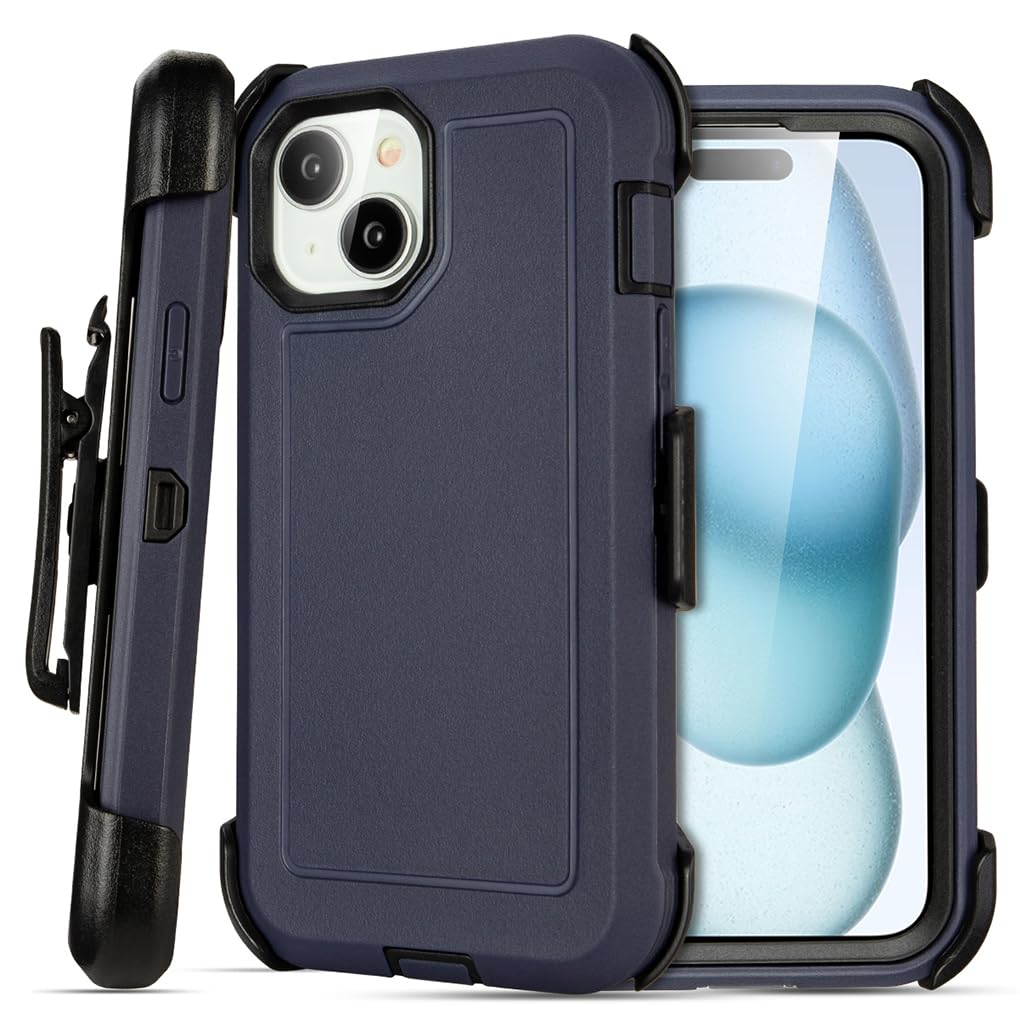 Shockproof Case for iPhone 16 Plus, Heavy Duty, Anti-Drop, 3 Layers, Grey with Belt Clip