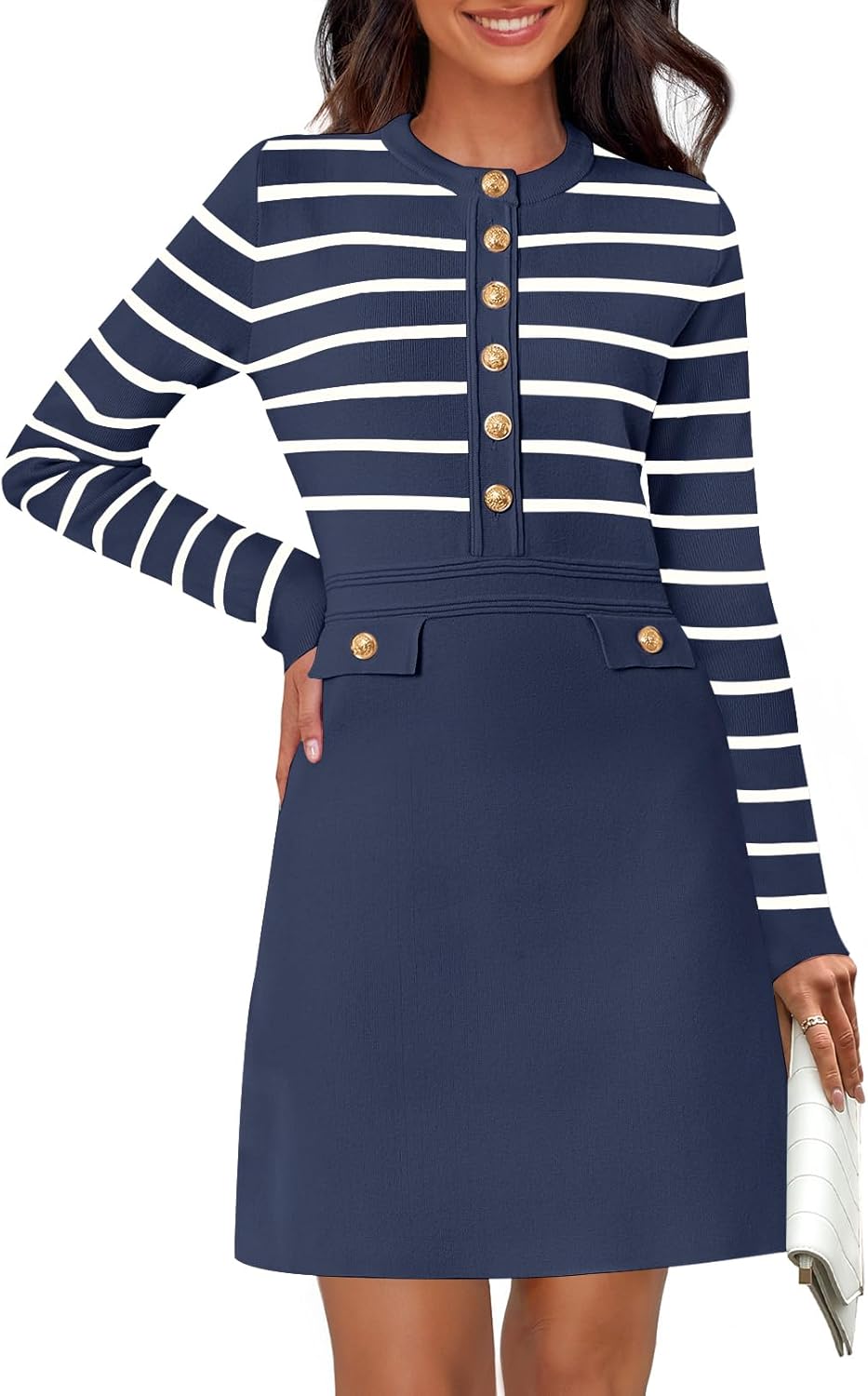 NENONA Women's 2025 Fall Sweater Dress Winter Long Sleeve Fashion Button Elegant Work Formal Cocktail Party Mini Dresses