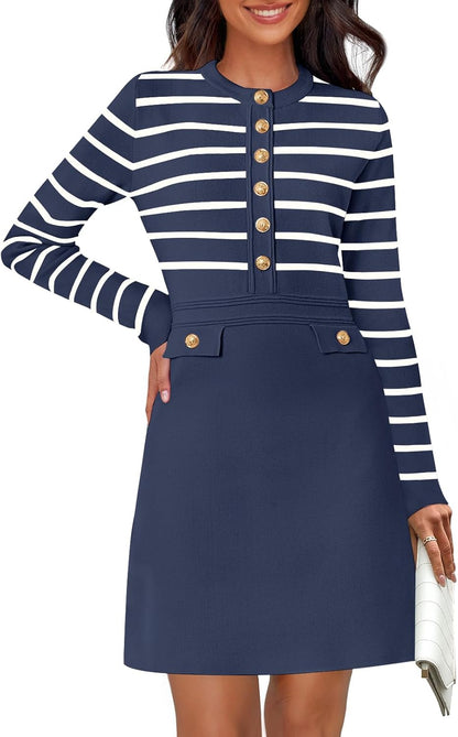 NENONA Women's 2025 Fall Sweater Dress Winter Long Sleeve Fashion Button Elegant Work Formal Cocktail Party Mini Dresses