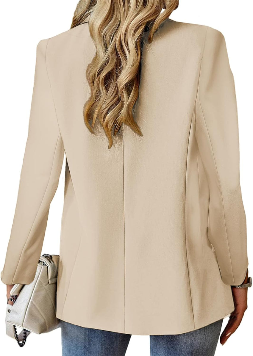 Blazers Jacket for Women 2024 Spring Summer Casual Blazer Lightweight Fashion Womens Long Work Business Lady Double-Breasted Boyfriend Petite Suit Suits Beige S