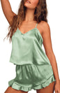 Ekouaer Satin Pajama Set for Women Silk Pjs for Women Set Camisole Top and Shorts with Ruffle Sleepwear