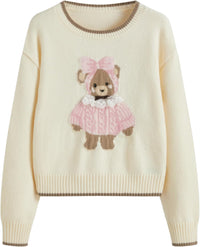 CIDER Women's Fall Sweaters Long Sleeve Cute Sweaters Bear Graphic Crewneck Soft Knit Casual Cropped Pullover