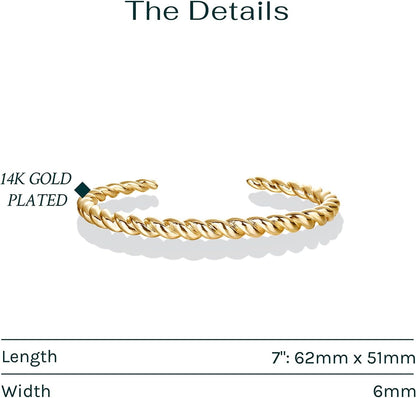 PAVOI Gold Plated Twisted Chunky Bangle Bracelet | 14K Gold Plated | Lightweight Everyday Jewelry
