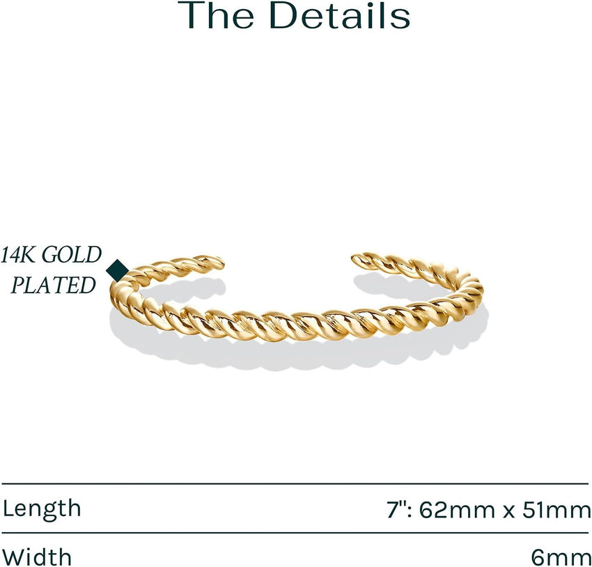 PAVOI Gold Plated Twisted Chunky Bangle Bracelet | 14K Gold Plated | Lightweight Everyday Jewelry