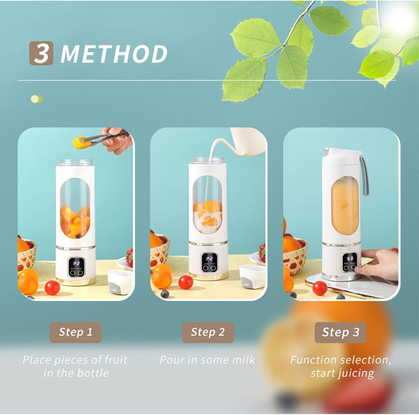 Digital Multimode Juicer Blender, Portable Blender Personal Electric,500ml Portable Juicer For Shakes And Smoothies, Best For Home & Travel (2PCS White Army Green)