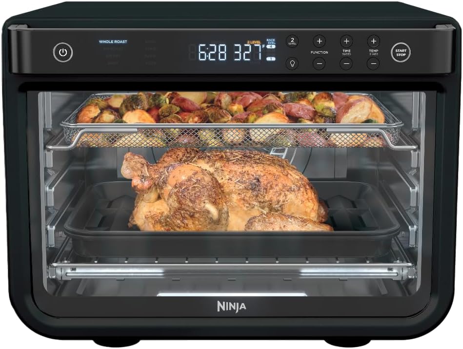 Ninja DT251 Foodi 10-in-1 Smart XL Air Fry Oven, Bake, Broil, Toast, Roast, Digital Toaster, Thermometer, True Surround Convection up to 450°F, includes 6 trays & Recipe Guide, Silver