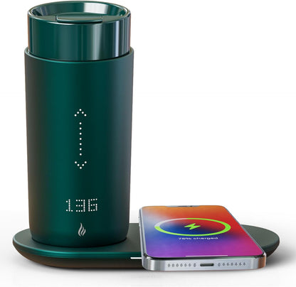 Temperature Control Heated Coffee Mug Smart Self Heating Travel Mug 12 Oz App Controlled Warmer Mug 4-10 Hour LED Display Keep Coffee Hot All Day Fast Wireless Charger Base Dull Black