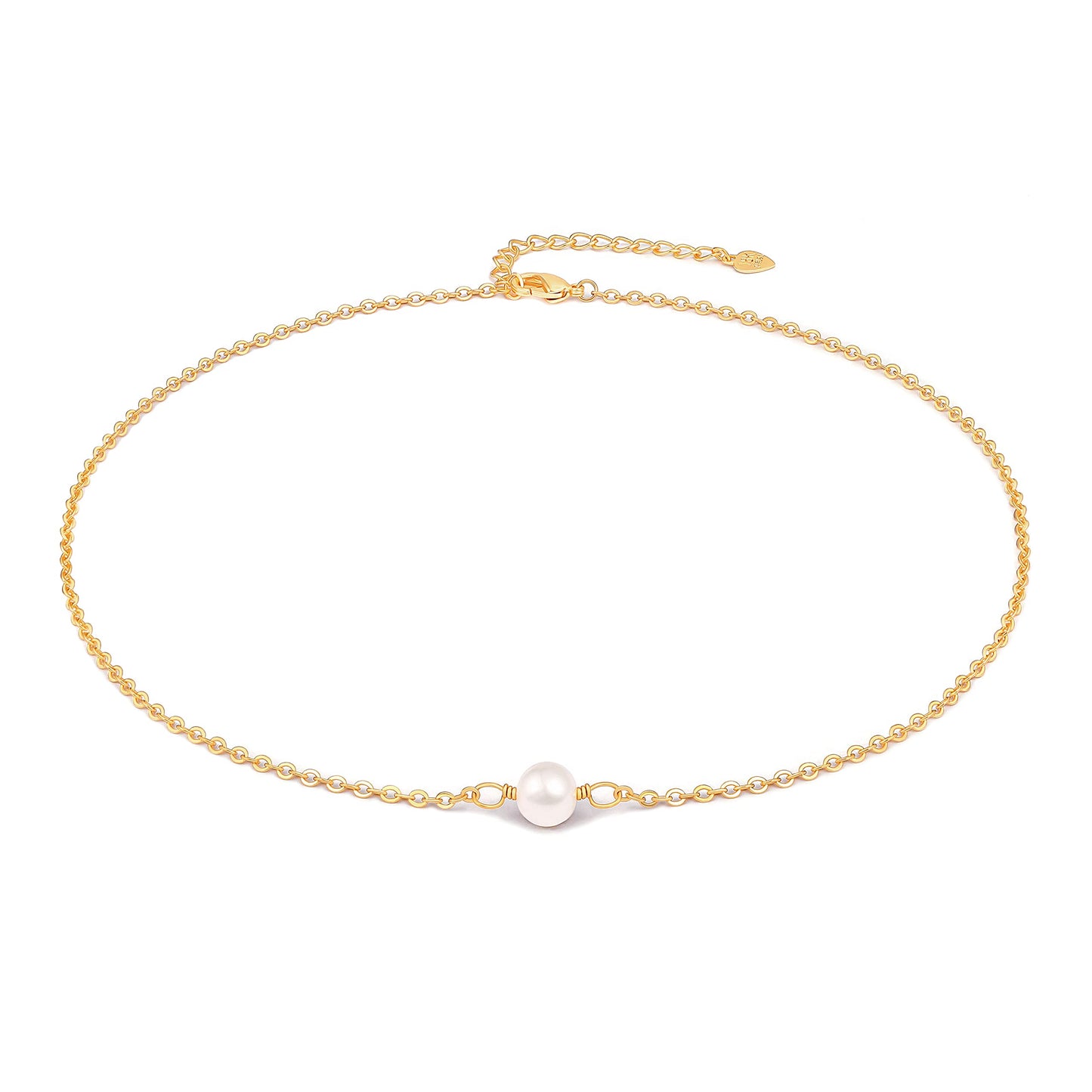 Aobei Pearl 18K Gold Plated Paperclip Chain Choker Satellite Chain Freshwater Cultured Biwa Pearl Pendant Necklace Dainty Turquoise Jewelry for Women