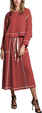 Women’s 2 Piece Skirt Sets Long Sleeve Crewneck Pullover Tops Drawstring Midi Skirt Lounge Set Fall Outfits