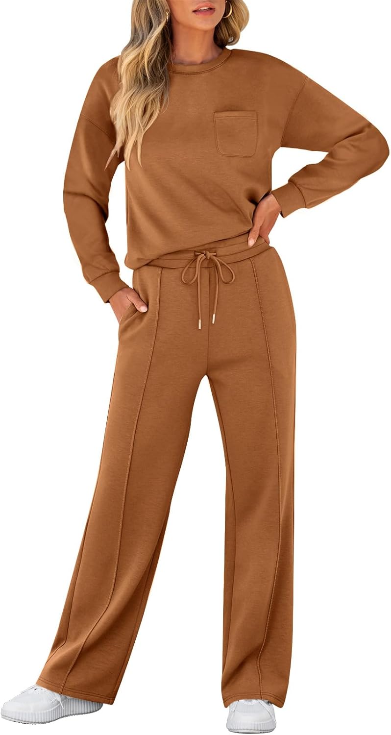 ANRABESS Women 2 Piece Set Long Sleeve Sweatsuit Sweatpants Tracksuit Sweat Casual Matching 2025 Travel Fall Trendy Outfits