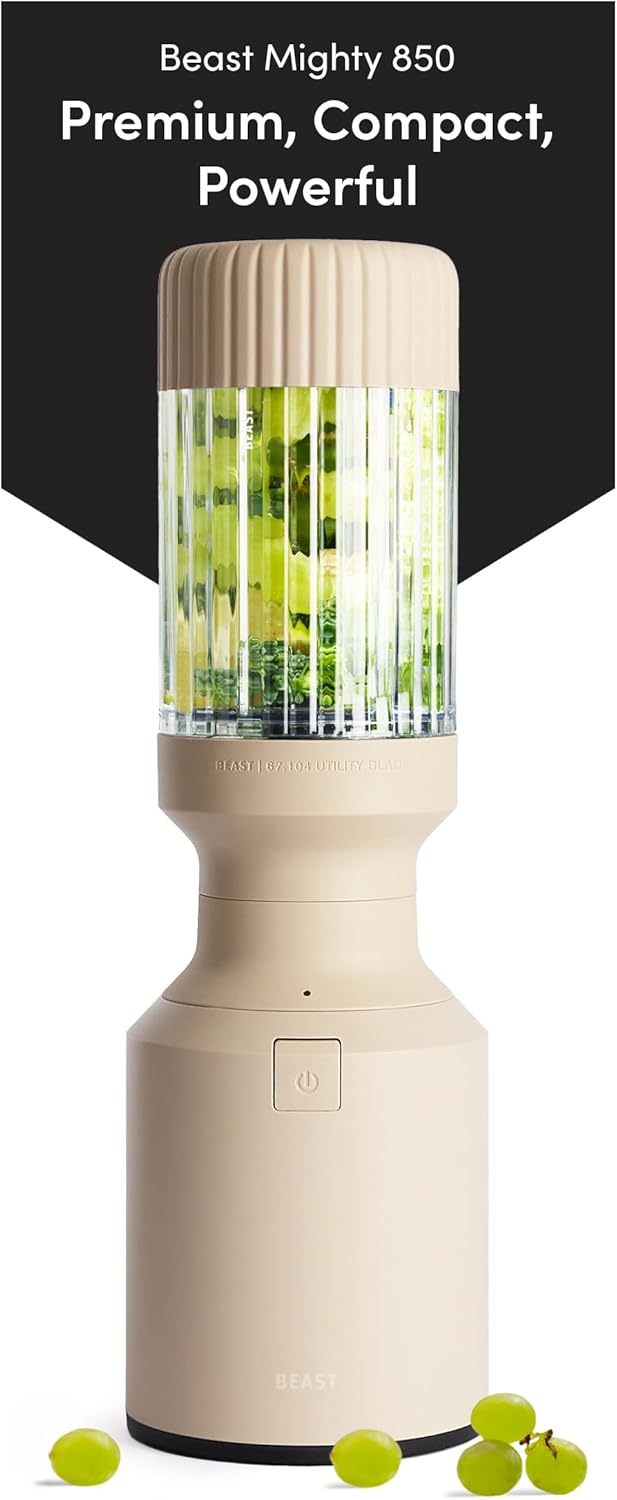 Beast Mighty 850 Plus | Premium Compact Personal Blender | Smoothies, Shakes, Dressings, Sauces | Blends Ice and Frozen Fruit | New XL Vessel | Extra Vessels, Lids and Straws | 850W (Carbon Black)