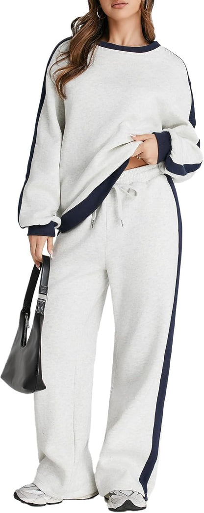 Herseas Women 2 Piece Outfits Color Block Sweatsuit Casual Fleece Lounge Matching Sets
