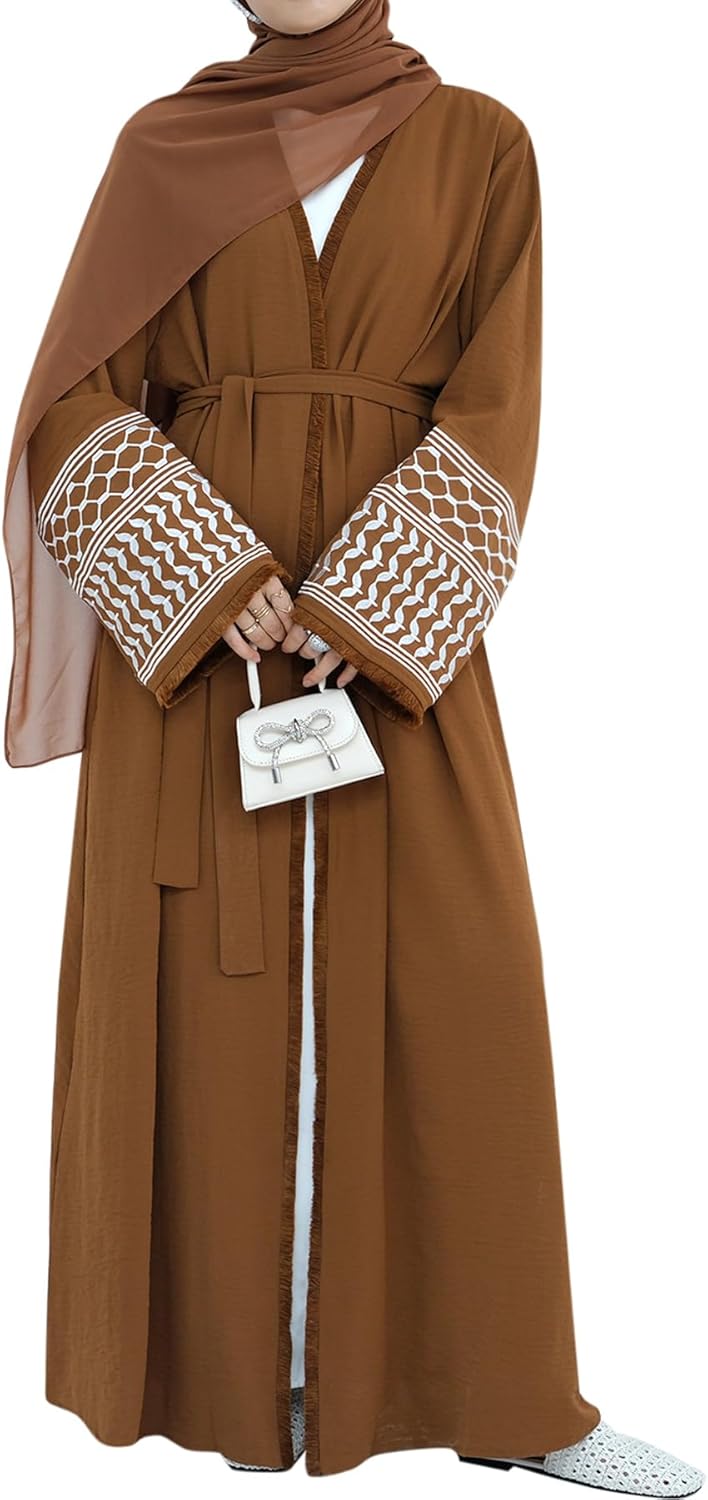 Women Abaya Muslim Prayer Dress Embroidered Sleeves Cardigan Kaftan Islamic Dubai Robe Casual Modest Abaya Dress