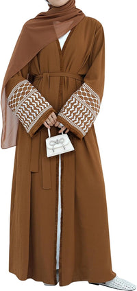Women Abaya Muslim Prayer Dress Embroidered Sleeves Cardigan Kaftan Islamic Dubai Robe Casual Modest Abaya Dress