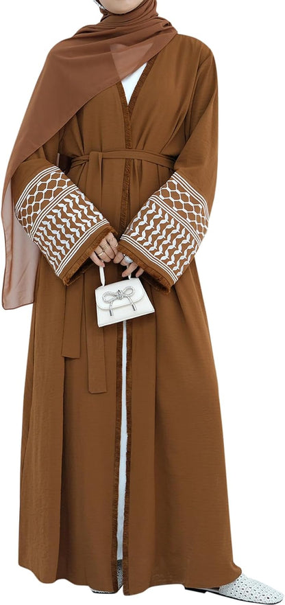 Women Abaya Muslim Prayer Dress Embroidered Sleeves Cardigan Kaftan Islamic Dubai Robe Casual Modest Abaya Dress