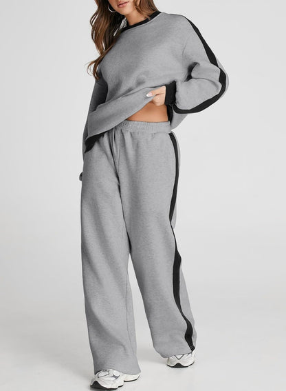 Herseas Women 2 Piece Outfits Color Block Sweatsuit Casual Fleece Lounge Matching Sets