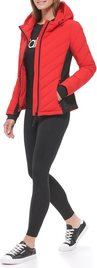 Calvin Klein Women's Scuba Side Panel and Sleeve Detail Adjustable Hood Zip Pocketspuffer
