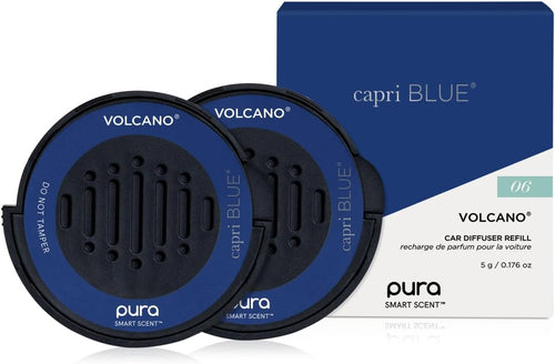 Capri Blue Pura Car Diffuser Refills - Includes 2 Car Air Freshener Pura Scent Diffusers - Long Lasting Air Freshener - Refills Only - Notes of Sugared Citrus & Tropical Fruits (Volcano, 2 Pack)