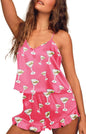 Ekouaer Satin Pajama Set for Women Silk Pjs for Women Set Camisole Top and Shorts with Ruffle Sleepwear