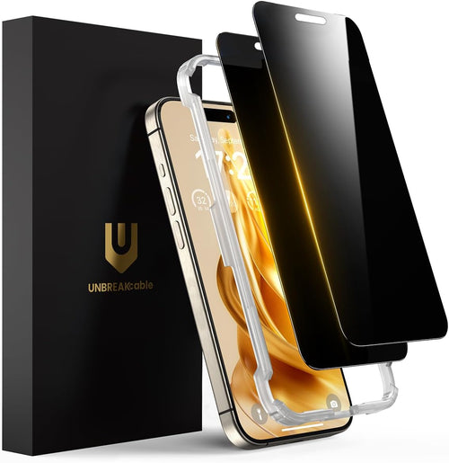 UNBREAKcable Privacy Screen Protector for iPhone 16 Pro Max, Full Coverage Shatterproof Tempered Glass [True 28°Anti Spy] [9H Hardness] [Installation Frame] Private Protector for iPhone 6.9"-2 Pack