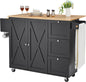 VEVOR Kitchen Island Cart with Solid Wood Top, 35.4" Width Mobile Carts with Storage Cabinet, Rolling Kitchen Table with Spice Rack, Towel Rack, and Drawer, Portable Islands on Wheels, White