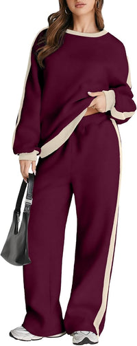 Herseas Women 2 Piece Outfits Color Block Sweatsuit Casual Fleece Lounge Matching Sets