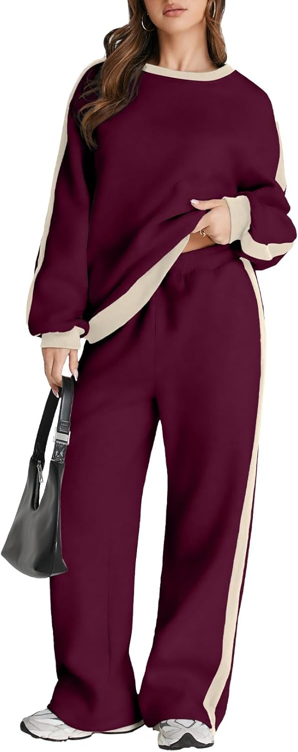 Herseas Women 2 Piece Outfits Color Block Sweatsuit Casual Fleece Lounge Matching Sets