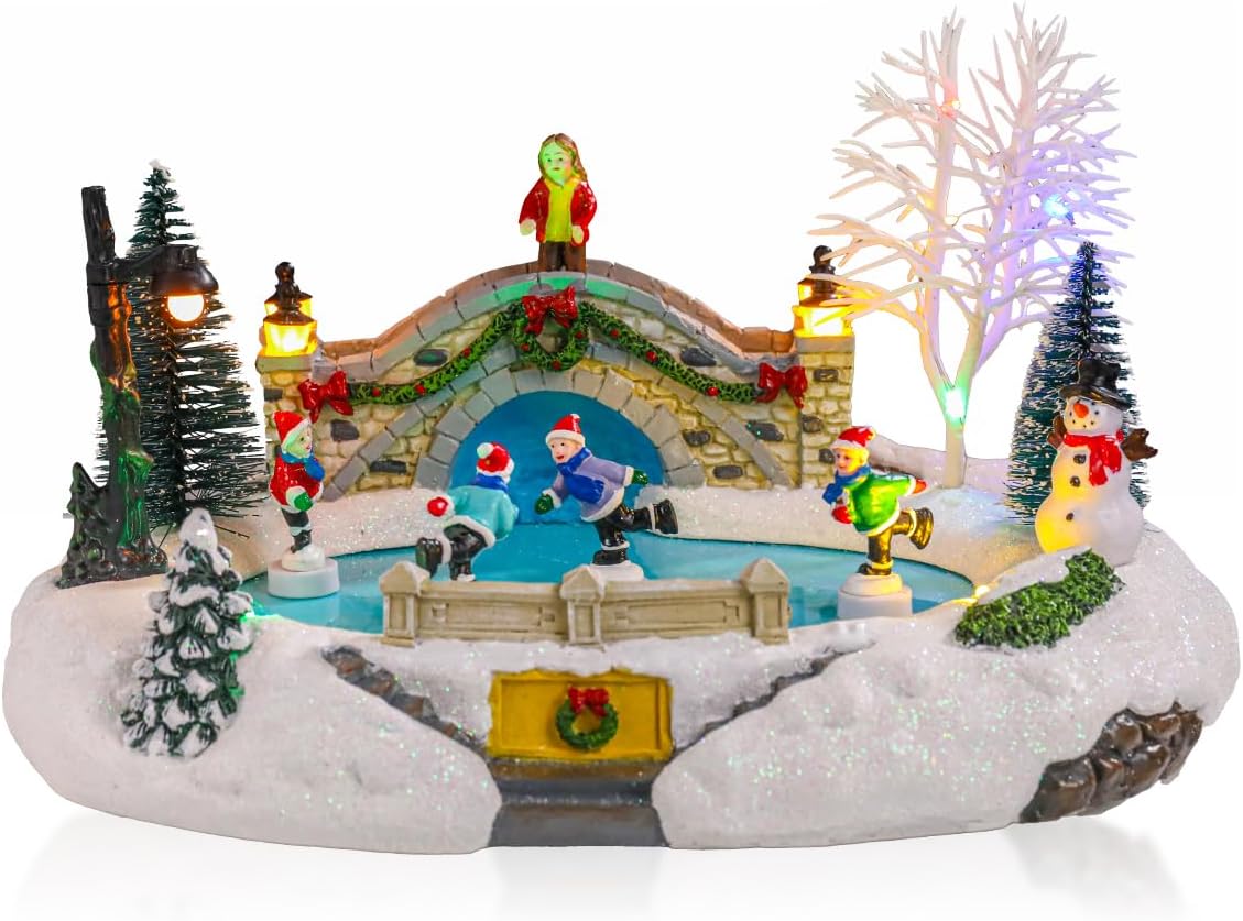 Bdor Christmas Village Lighted Decoration Musical Animated Display Christmas Collectible Santa Battery Operated Resin Indoor Decor