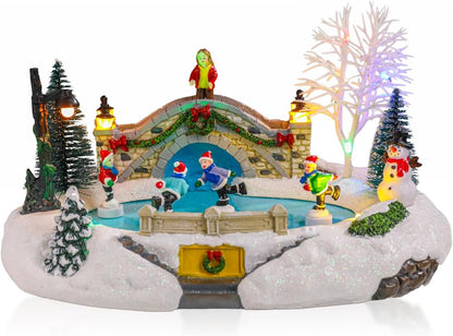 Bdor Christmas Village Lighted Decoration Musical Animated Display Christmas Collectible Santa Battery Operated Resin Indoor Decor