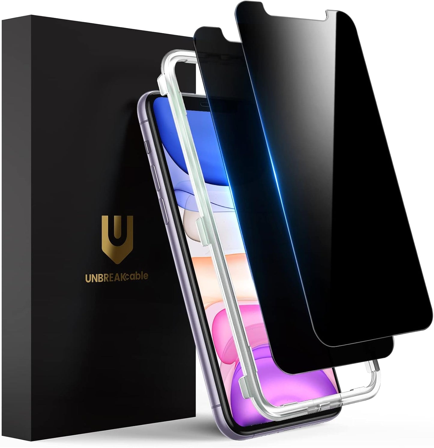 UNBREAKcable Privacy Screen Protector for iPhone 16 Pro Max, Anti-Spy Shatterproof Tempered Glass [True 28°Anti Spy] [9H Hardness] [Easy Installation Frame] Black Protector for iPhone 6.9" - 2 Pack