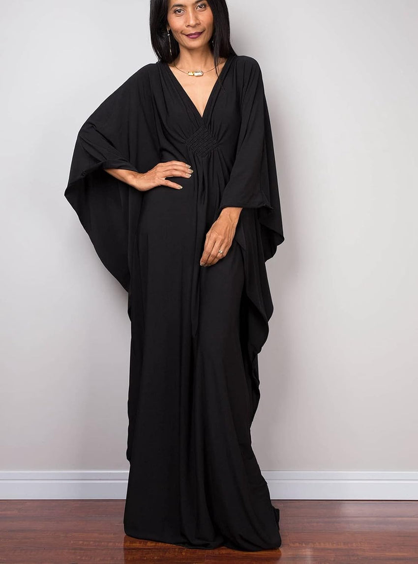 RanRui Caftans for Women Solid Color Chiffon Plus Size Kaftan Dresses Beach Cover Up V Neck Batwing Sleeve Caftans Loungewear