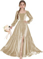 Long Sleeve Velvet Junior Bridesmaid Dresses Girls Holiday Dresses with Slit Christmas Maxi Dress Formal Party Gown