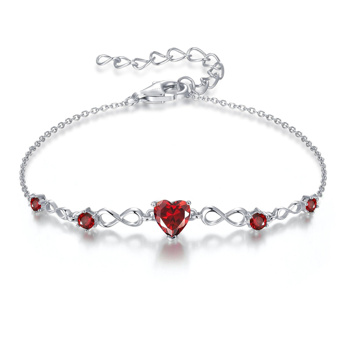 G&GEMSJEW Infinity Heart Birthstone Bracelets for Women, 925 Sterling Silver Women Charm Link Bracelet Adjustable, Birthday Anniversary Christmas Jewelry Gifts for Women Wife Mom Girlfriend Her