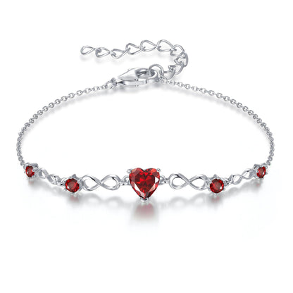 G&GEMSJEW Infinity Heart Birthstone Bracelets for Women, 925 Sterling Silver Women Charm Link Bracelet Adjustable, Birthday Anniversary Christmas Jewelry Gifts for Women Wife Mom Girlfriend Her