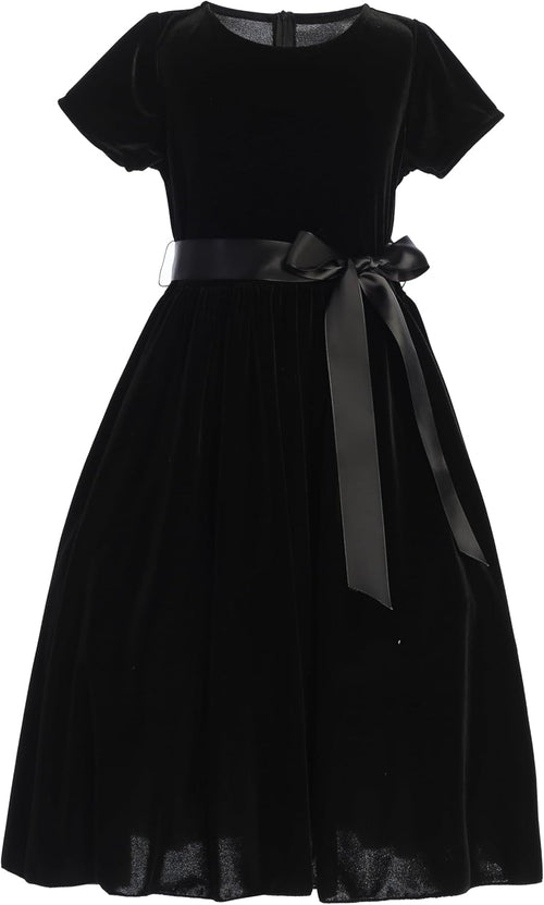 Made in USA - Velvet Girls Black Dress - Black Christmas Dress Girls - Black Flower Girl Dress - Vestido Negro para Niña