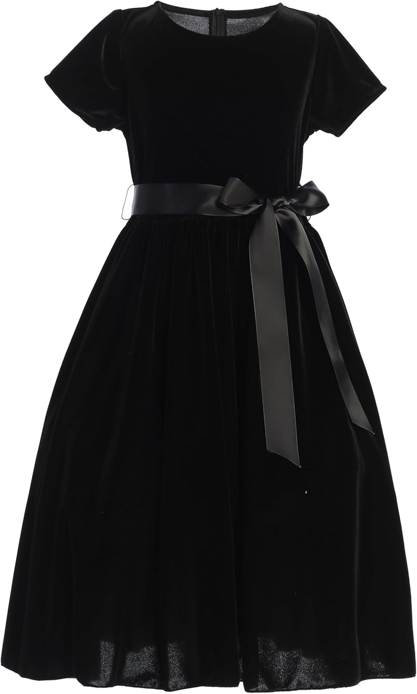 Made in USA - Velvet Girls Black Dress - Black Christmas Dress Girls - Black Flower Girl Dress - Vestido Negro para Niña