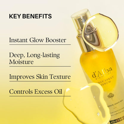d'alba Piedmont Italian White Truffle First Spray Serum, Vegan Skin Care, Light-weight Face Moisturizer, Glow Serum for Radiant Skin, Non Comedogenic, All In One Mist, Korean Skin Care (3.38 fl oz.)