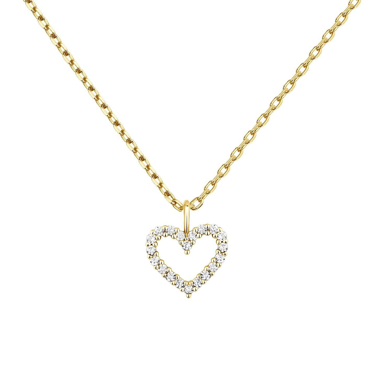 PAVOI 14K Gold Plated Cubic Zirconia Heart Necklace | Cute Dainty Love Pendant Necklaces for Women - Valentines Day Trendy Jewelry