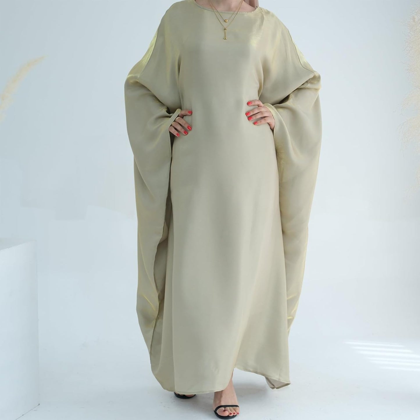 Dubai Bat Sleeve Dress Shiny Robe for Women Muslim 1pc Abaya Eid Prayer Clothes Soft Dubai Travel Party Dress Maxi Abaya