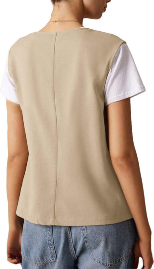 Mina Self 2024 Womens Sleeveless Blazers Vest Front Bow Tie-Up Lace Up V-Neck Fashion Casual Fully Lined Fitted Work Jackets